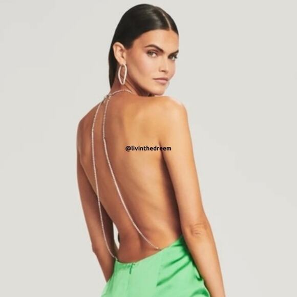 Retrofete Anahita Green Mini Rhinestone Dress SZ XL $399 - Picture 3 of 16